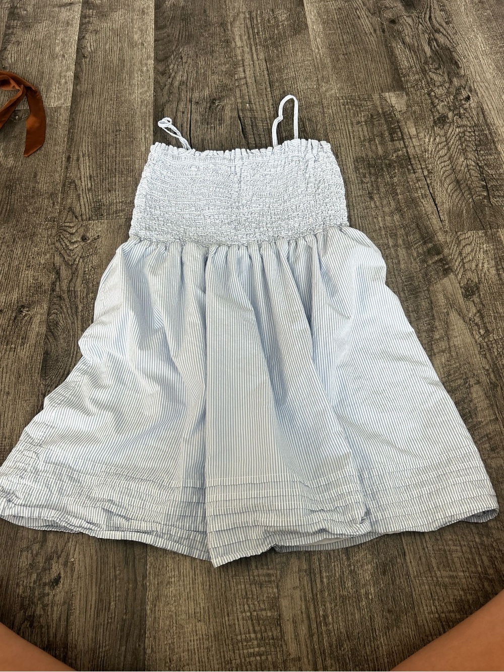 American Eagle Outfitters Light Blue & White Striped Smocked Sundress